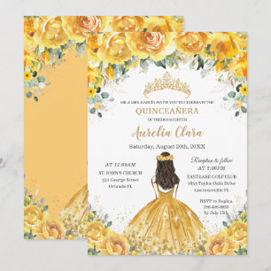 Invitation Chic Quinceañera Jaune Floral Princesse Anniversai