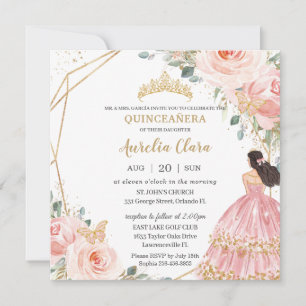 Invitation Chic Quinceañera Soft Blush Rose Floral Princesse
