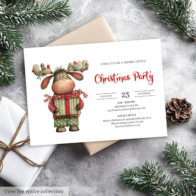 Invitation Chic Quirky Reindeer watercolor Christmas invite (Chic Quirky Reindeer watercolor Christmas invite)
