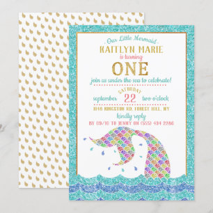 Invitation Chic Rainbow Parties scintillant Mermaid 1er anniv