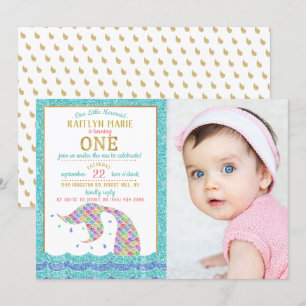 Invitation Chic Rainbow Parties scintillant Mermaid 1er anniv