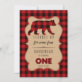 Invitation Chic Red Buffalo Flannel up Plaid Anniversaire ONE