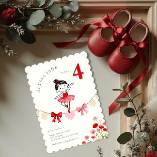 Invitation Chic Red Coquette Ballerina Birthday LPM26