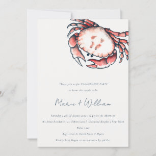 Invitation Chic Red Navy Crabe sous-marin Fiançailles nautiqu