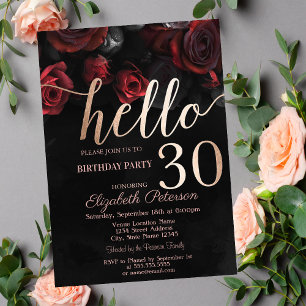 Invitation Chic Red Roses Black 30th Birthday Party