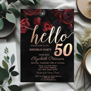 Invitation Chic Red Roses Noir 50e fête d'anniversaire