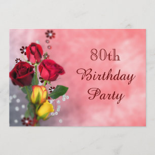 Invitation Chic Red & Yellow Roses 80e anniversaire