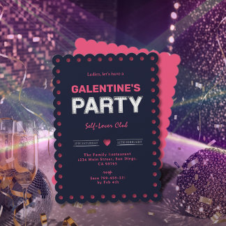 Invitation Chic Retro Bold Pink Navy Blue Galentine's Party
