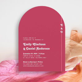 Invitation Chic Retro Été brillant rose chaud Mariage Monogra