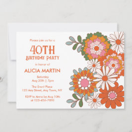 Invitation Chic Retro Hippie Flora Leaf Anniversaire