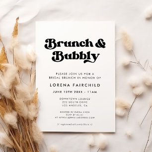Invitation Chic Retro Noir & Blanc Brunch et Bubbly