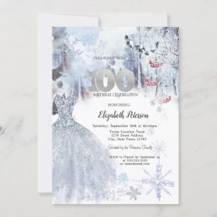 Invitation Chic Robe Paysage hivernal 100e anniversaire