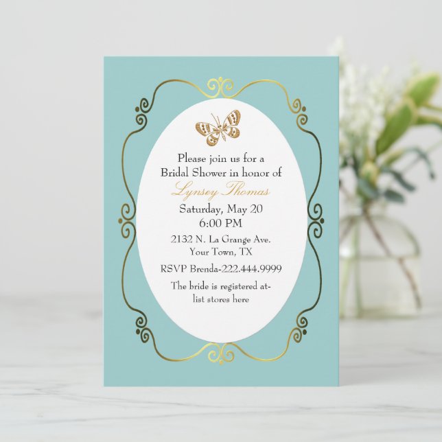 Invitation Chic Robin's Oeuf Blue & Gold Fête des mariées per (Debout devant)