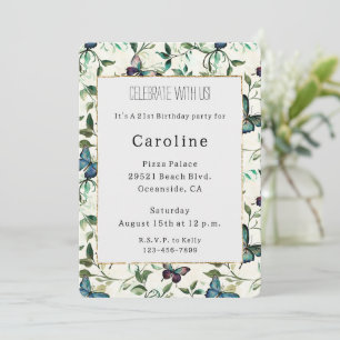 Invitation Chic Romantique Papillons Bleus Anniversaire