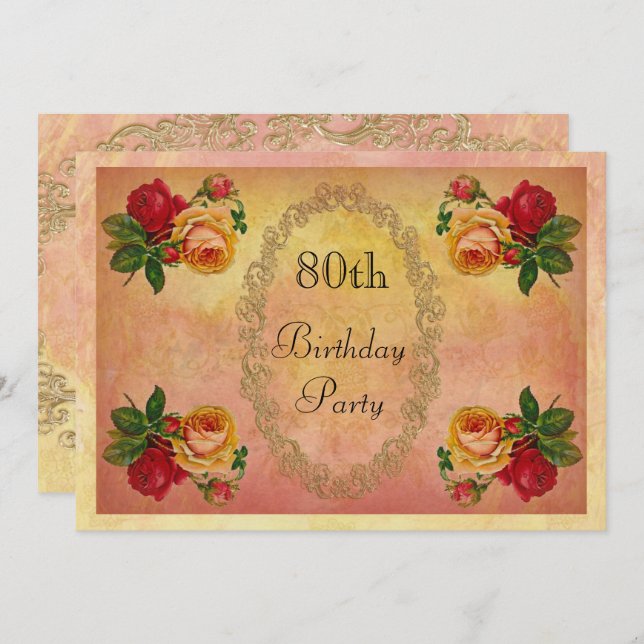Invitation Chic Rose 80e anniversaire (Devant / Derrière)