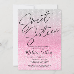 Invitation Chic rose argent Parties scintillant douce 16