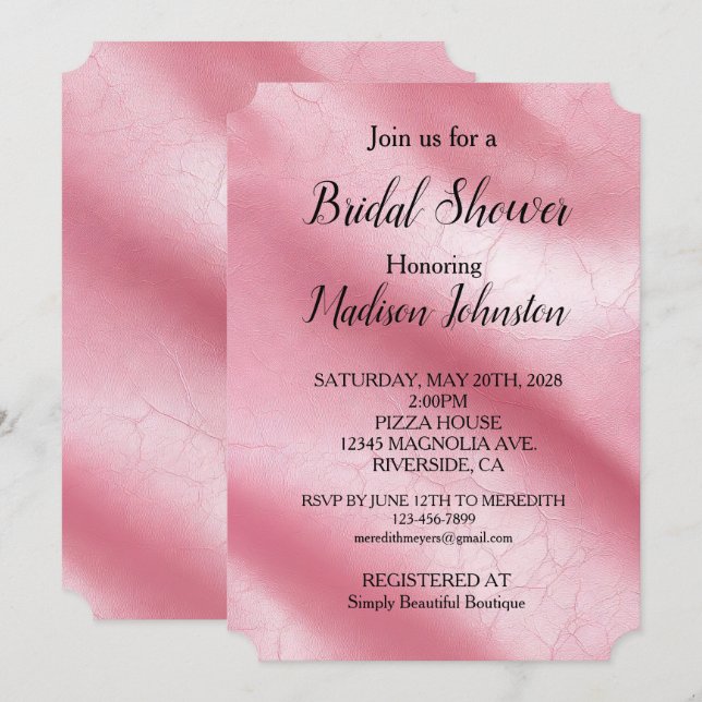 Invitation Chic Rose Blush Faux Cuir (Devant / Derrière)