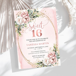 Invitation chic rose blush floral eucalyptus pour