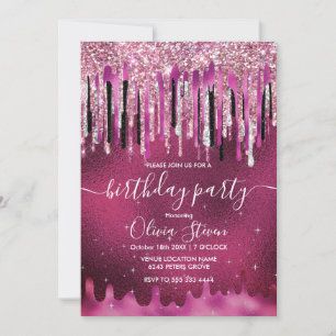 Invitation Chic rose chaud noir gouttes parties scintillant m