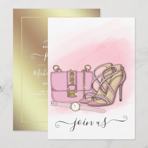Invitation chic rose et or pour enterrement de vie