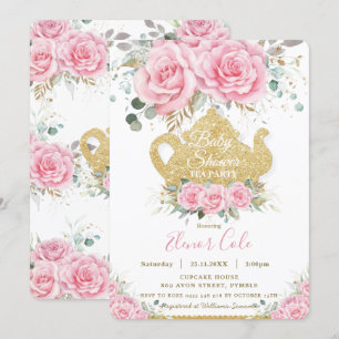 Invitation Chic Rose Floral Rose Baby shower High Tea Party