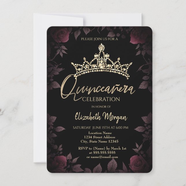 Invitation Chic Rose foncé Quinceañera (Devant)