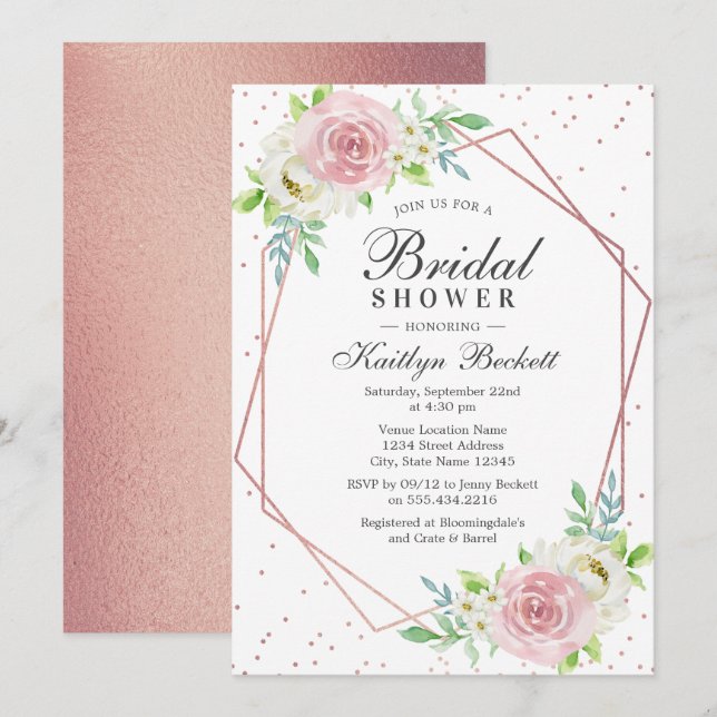 Invitation Chic Rose géométrique Gold Foil Fête des mariées f (Devant / Derrière)