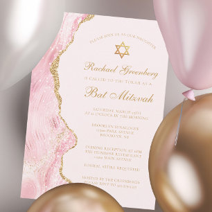 Invitation Chic Rose Gold Agate Bat mitzvah Party Personnalis