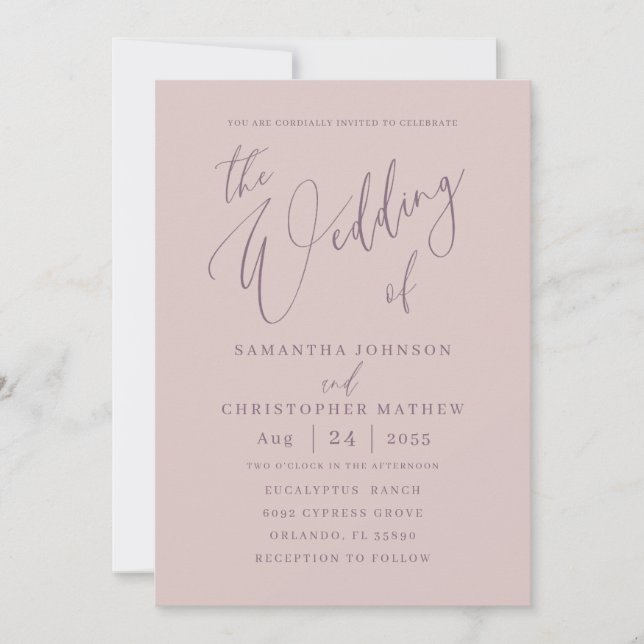 Invitation Chic Rose Gold Calligraphie le Mariage de (Devant)