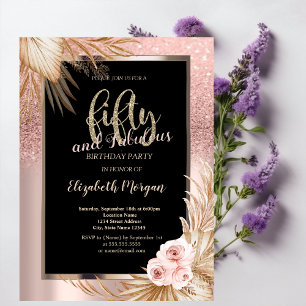 Invitation Chic Rose Gold Parties scintillant Pampas Roses 50