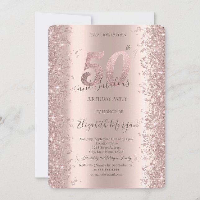 Invitation Chic Rose Gold Sparkle Diamonds 50e anniversaire (Devant)