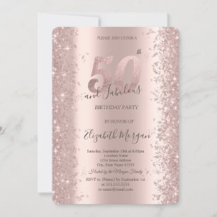 Invitation Chic Rose Gold Sparkle Diamonds 50e anniversaire