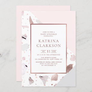 Invitation Chic Rose Gold Terrazzo Motif Fille Bébé Parsemer