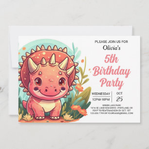 Invitation Chic rose imprimable Dinosaure fille Anniversaire
