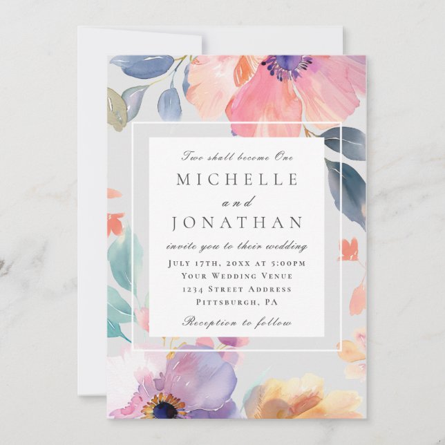 Invitation Chic rose Lavande Floral tout en un Mariage de la  (Devant)
