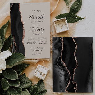 Invitation Chic Rose noir Or Agate Mariage beige