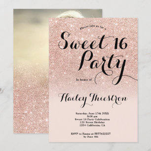 Invitation Chic rose or parties scintillant sombre photo douc