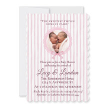 Chic Rose Pâle Coquette Rayé Jumeaux Baby Shower