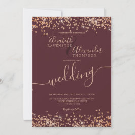 Invitation Chic rose parties scintillant d'or confetti burgun