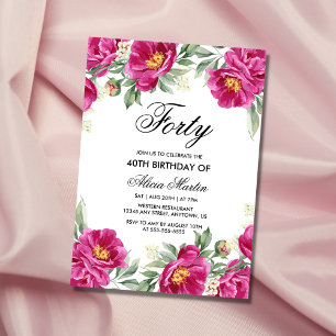 Invitation Chic rose pivoine verdure 40e anniversaire
