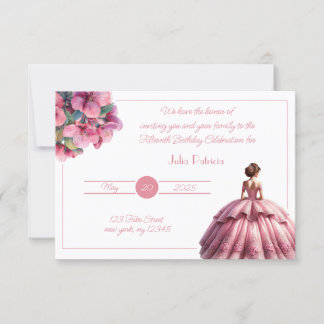 Invitation Chic Rose Princesse Quinceañera
