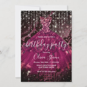 Invitation Chic rose robe noir dentelle parties scintillant g