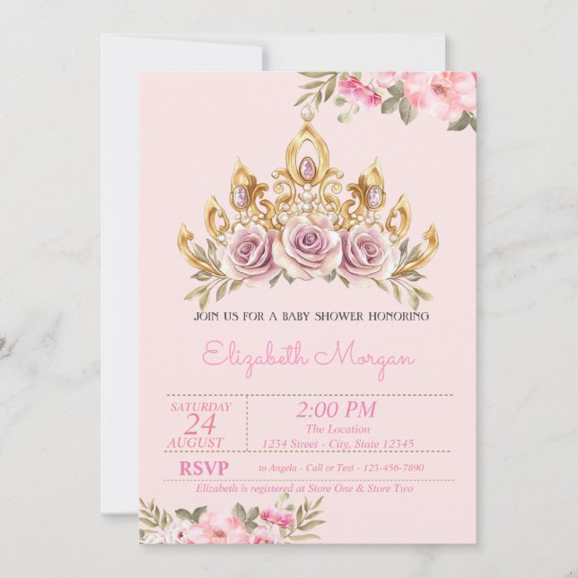 Invitation Chic Rose Tiara Floral Baby shower (Devant)
