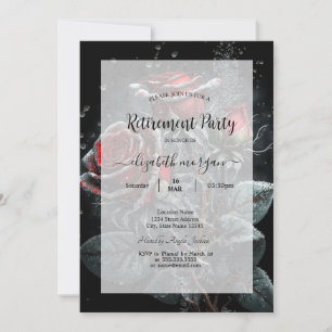 Invitation Chic Roses Rouge Foncé Drops Frame Retraite