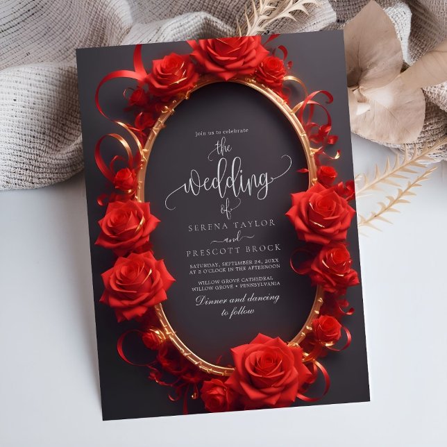 Invitation Chic rouge turc Rose or Frame Mariage (Créateur téléchargé)