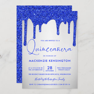 Invitation Chic Royal Bleu Parties scintillant Drives Silver