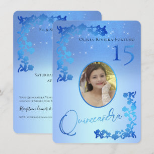 Invitation Chic Royal Blue Parties scintillant Floral Photo Q