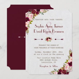 Invitation Chic Rustique Bourgogne Marsala Floral Mariage
