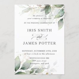 Invitation Chic rustique verdure Mariage d'or de feuillage fe