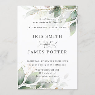 Invitation Chic rustique verdure Mariage d'or de feuillage fe
